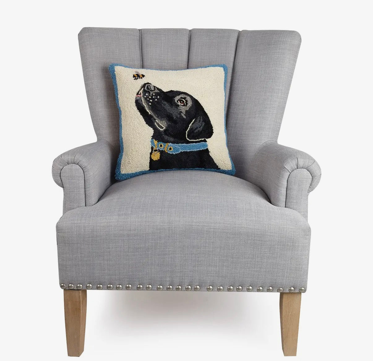 Black Labrador Dog with Bee Hook Pillow - Mary Lake Thompson