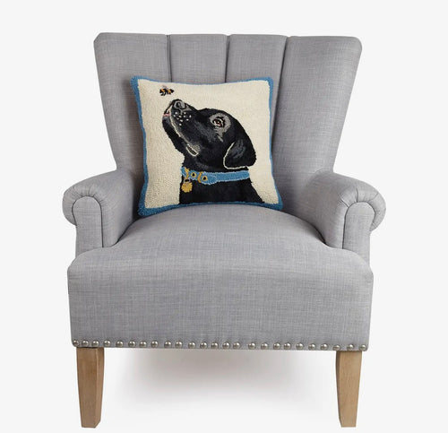 Black Labrador Dog with Bee Hook Pillow - Mary Lake Thompson