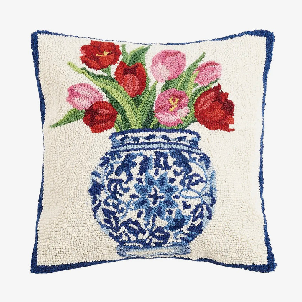 Chinoiserie Vase Tulips Hook Pillow - Sally Eckman Roberts