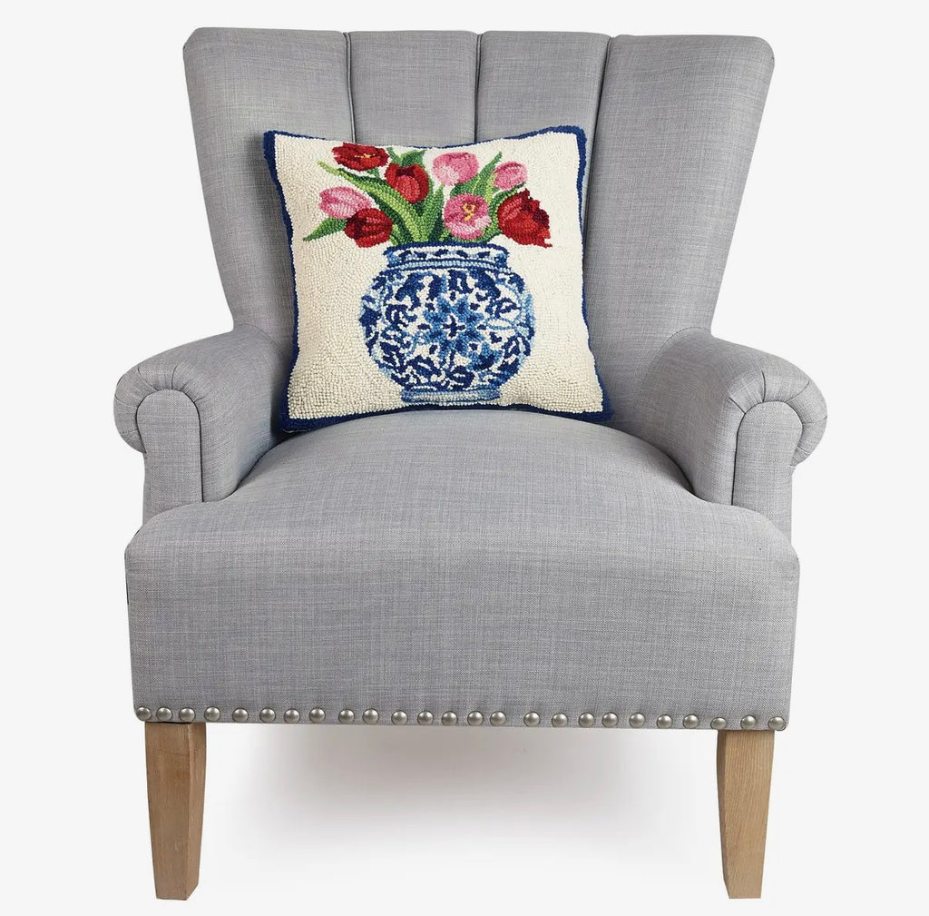 Chinoiserie Vase Tulips Hook Pillow - Sally Eckman Roberts