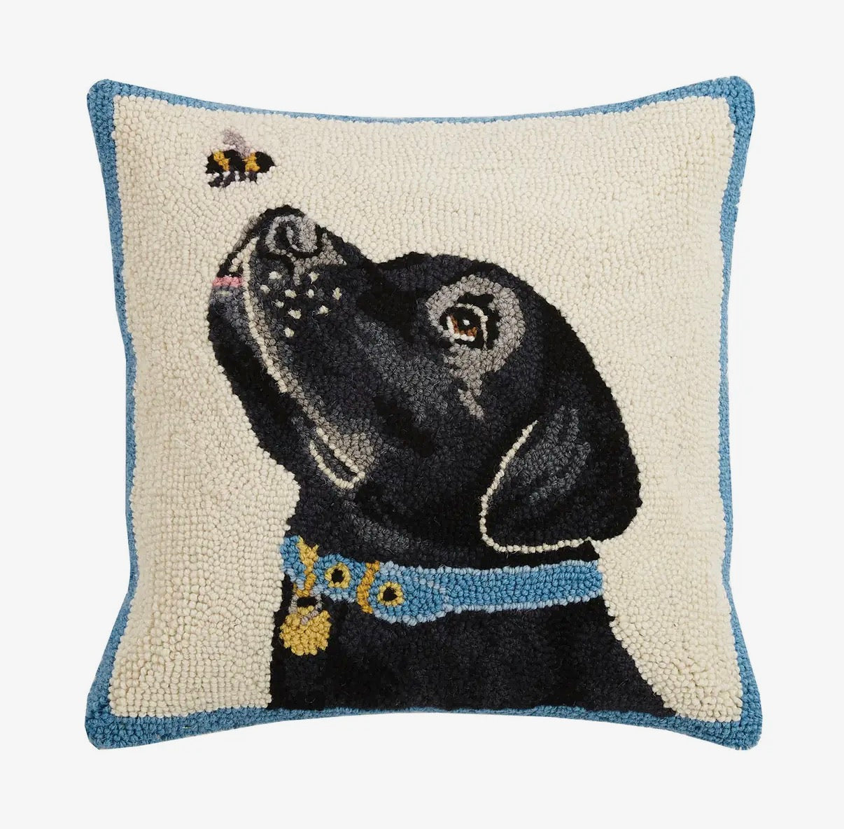 Black Labrador Dog with Bee Hook Pillow - Mary Lake Thompson